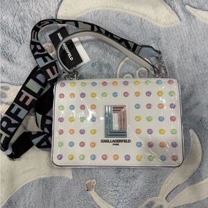 Karl Lagerfeld White Multicolor Button Crossbody Bag